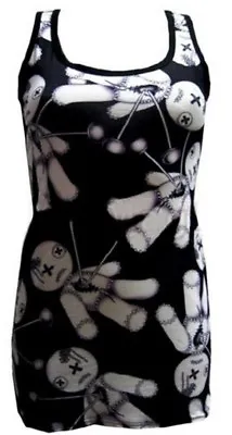 Buy New Black & White Gothic Voodoo Doll Print Long Vest Tank Top Dress Goth  Emo • 21.99£