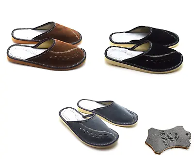 Buy Mens Genuine Suede Leather Slippers Sizes 6-12 Slip On Mules Grey -brown -black • 11.99£