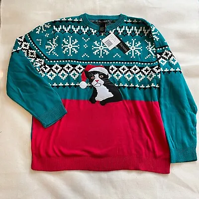 Buy Alex Stevens Ugly Christmas Sweater Santa Grumpy Tuxedo Cat Size XL NWT Cotton • 23.75£