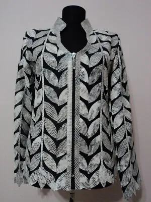 Buy White Snake Pattern Woman Leather Jacket Women Coat Zipper Short V Collar D8 • 177.61£