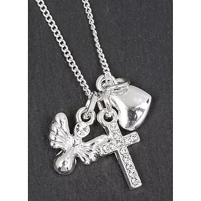 Buy Equilibrium Angel Wing Cross Heart Necklace NEW Jewellery • 10.99£