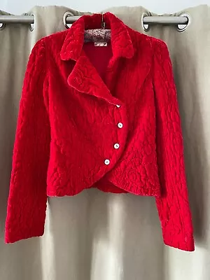 Buy Vintage 90s GHOST Bright Red Silk Velvet EMBROIDERED Jacket XS • 39.99£
