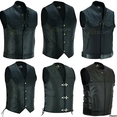 Buy Biker Leather Waistcoat Men's Cut Motorcycle Black Various Club Bikers Vests • 45£