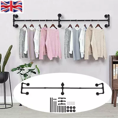 Buy Wall Mounted Clothes Rail 184cm Industrial Pipe Clothes Garment Hanging Bar Rack • 27.99£