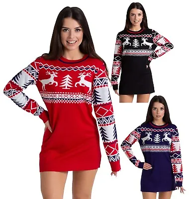 Buy Ladies Christmas Tunic Womens Jumper Xmas Novelty Sweater Knitted Pullover Santa • 16.99£