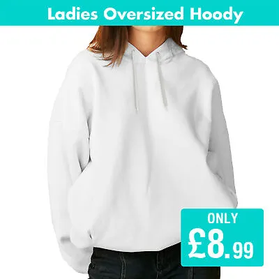Buy Ladies Oversized Hoodie Pullover Hooded Sweatshirts Fleece Hoody White S-XL • 8.99£