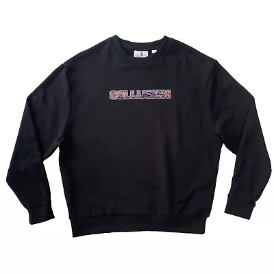 Buy Collusion Mens Black Printed Crew Neck Sweat Size M • 12.99£