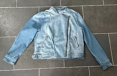 Buy Mint Velvet Denim Faded Blue Biker Style Jacket Size 14 • 1.50£