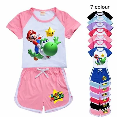 Buy Super Mario Yoshi Star Boys Girls Sport T-shirts Tops+short Pants Birthday Gifts • 12.49£