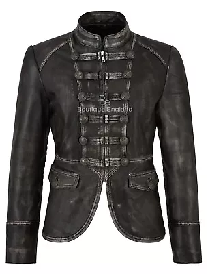 Buy Women Real Leather Jacket Black Vintage Napa Victory Military Parade Style  8976 • 100£