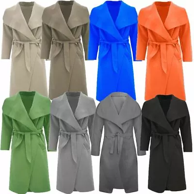 Buy Ladies Womens Long Sleeves Waterfall Draped Trench Coat Belt Jacket Open Cape • 15.99£