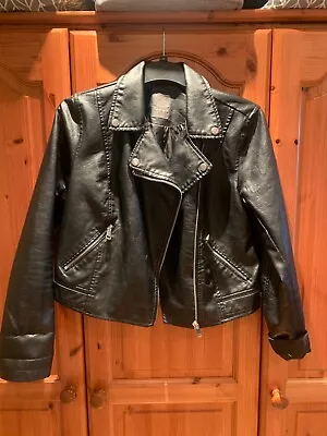 Buy Womens Black Faux Leather Biker Jacket - Size 10 • 8£