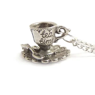 Buy Alice In Wonderland TEA CUP Necklace Teacup Party Mad Hatter Drink Me Eat Silver • 15.99£