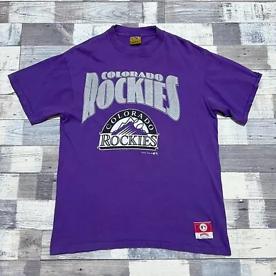 Buy 90s Colorado Rockies Nutmeg MLB T-Shirt Graphic Print T-Shirt Vintage 1992 L • 16.95£