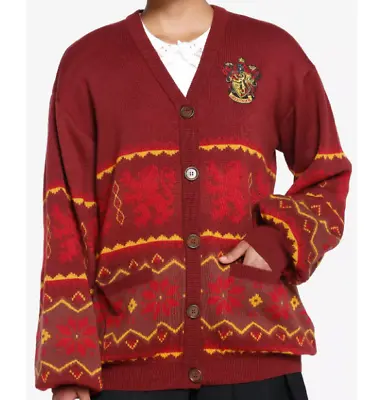 Buy Harry Potter Gryffindor Cardigan Girls Small Fair Isle Button Up Hogwarts Crest • 47.34£