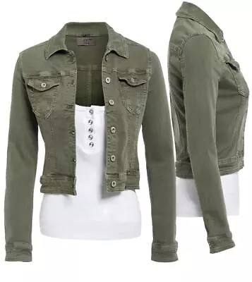Buy Womens Fitted Denim Jacket Ladies Stretch Khaki Jean Jackets Size 8 10 12 14 • 24.95£