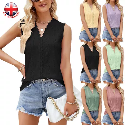 Buy Plus Size Womens Sleeveless Lace V Neck Vest Tank Tops Lady Casual Loose T Shirt • 8.99£