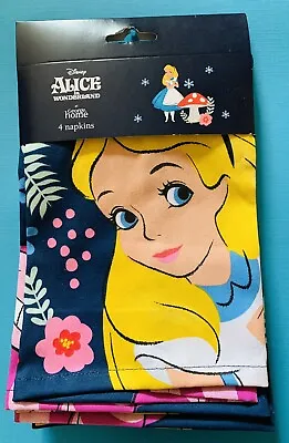 Buy Disney ALICE IN WONDERLAND Set Of 4 Cloth Dinner Napkins - 100% Cotton New 1S • 10.99£