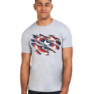 Buy Official Marvel Mens Captain America Ripped Shield Logo T-shirt Grey S-2XL • 13.99£