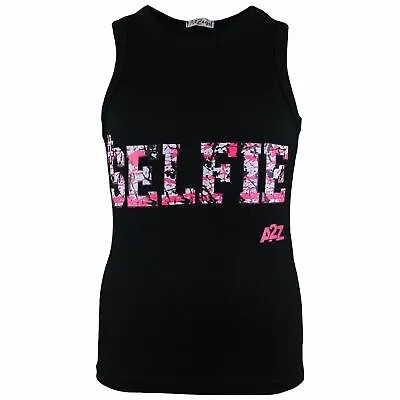 Buy Kids Girls Selfie Splash Vest Top Black Trendy Fashion Tank Tops T Shirts 5-13 Y • 5.99£