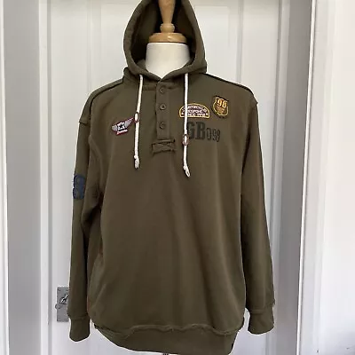 Buy Joe Browns Men’s Khaki Green Hoodie 1/4 Button Up With Motorcycle Patches Size L • 19.99£
