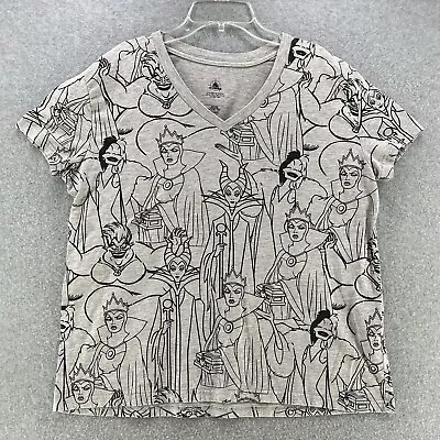 Buy Disney Womens T-Shirt XL X-Large Gray Evil Villains V-Neck Ursula Cruella  • 10.55£
