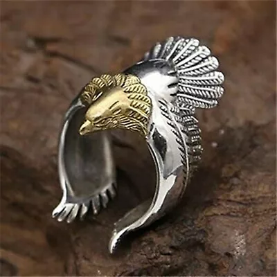 Buy Unique Bird Flying Eagle Biker Mens Ring Cool Punk Handmade Jewelry Solid Silver • 139£