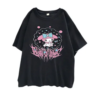 Buy Sanrio Kuromi Anime Kawaii Tee Shirt Women Girls Crew Neck T-Shirts Loose Tops • 9.65£