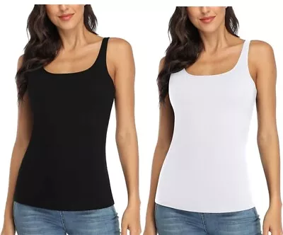 Buy Womens Scoop Neck Sleeveless Ladies Long Stretch Plain Vest Strappy T-shirt Top • 3.96£