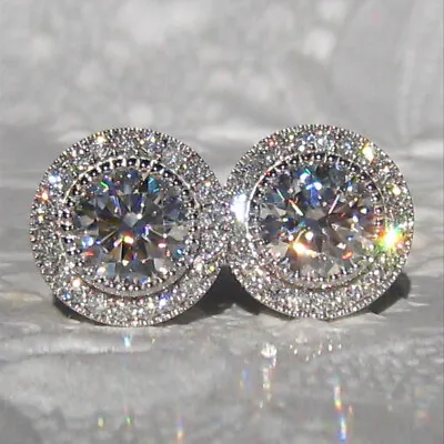 Buy Women Wedding Jewelry Gorgeous Round Cut Cubic Zircon 925 Silver Stud Earring • 3.89£