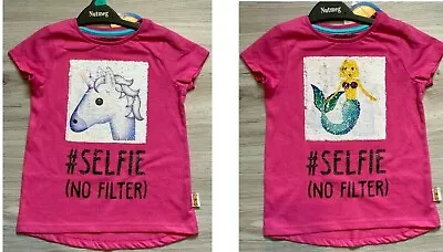 Buy BNWT Girls Kids Mermaid Unicorn Emoji Reverse Sequin Summer Cotton T-Shirt Top • 2.99£