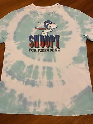Buy TSPTR Peanuts Snoopy For President Custom Tie-dyed T Shirt White Blue Green Sz L • 3£
