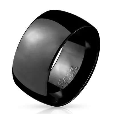 Buy Stainless Steel Men's Black 11mm Wide Domed Band Ring Size 9-14 • 8.67£
