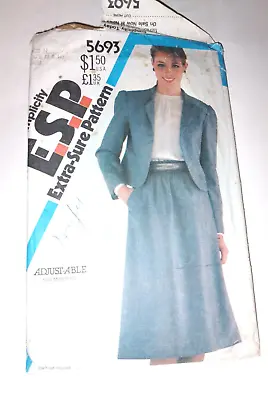Buy 1982 Vintage SIMPLICITY ESP 5693 Misses' Skirt Lined Jacket Size N 10-14 CUT • 14.20£