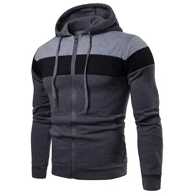 Buy Men's Plain Hoodies Striped Jacket Sweatshirt Zipper Zip Up Soft Lined Hoodie • 17.88£