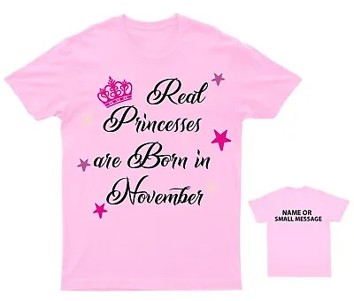 Buy November Princess Birthday Custom Kids T-Shirt – Crown & Glitter • 10.95£