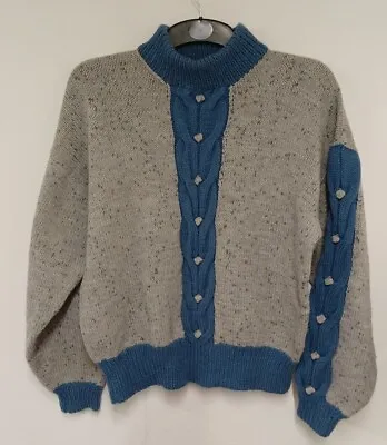 Buy Knit Jumper Blue Grey S/M Boho Chic Hippie Warm Nordic Scandinavian Rare • 14.99£