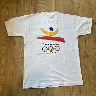 Buy Vintage Olympics Barcelona 1992  Adult T Shirt White Immaculate Condition • 16.95£