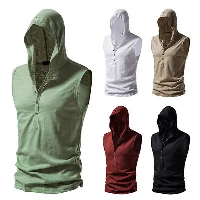 Buy Men Vest Hooded Tank Top Workout Hoodie Tee Casual T-Shirt Sleeveless Gym • 8.74£