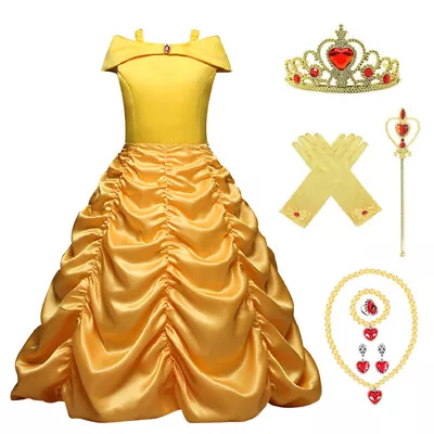Buy Girls Beauty And The Beast Belle Princess Costume Fancy Dress Prop Clothes Set • 26.88£