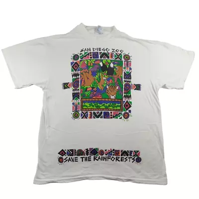 Buy Vintage San Diego Zoo Save The Rainforests Single Stitch T Shirt L White USA • 28.79£