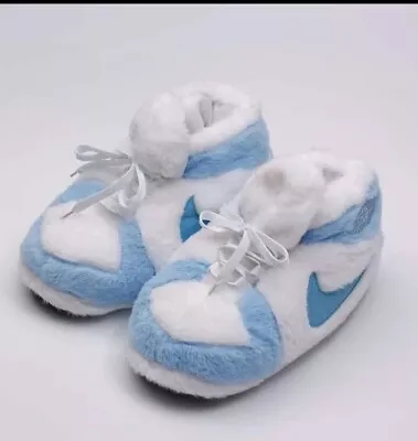 Buy Nike Dunk Nike Air Jordan Womens Slippers Big Fluffy Light Blue New LAST BLUE • 33.78£