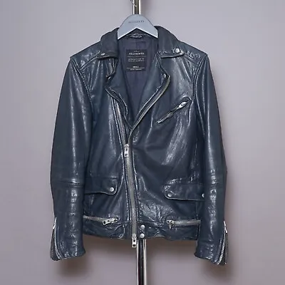 Buy ALL SAINTS ISHIDA Leather Jacket SMALL Mens Blue Celebrity Biker Clay Akira S • 199.99£