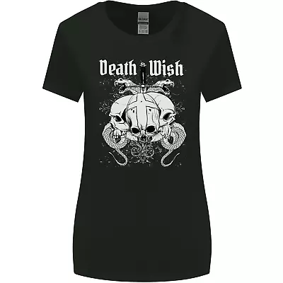Buy Death Wish Skulls Snakes Biker Gothic Demon Womens Wider Cut T-Shirt • 8.99£