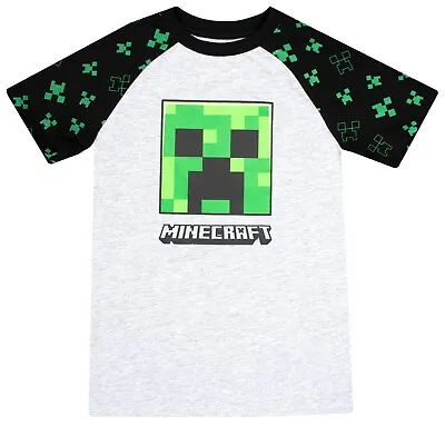 Buy Minecraft -  Boys T Shirt - Gamer Kids Clothes - Creeper T Shirt Gifts - Grey • 11.99£