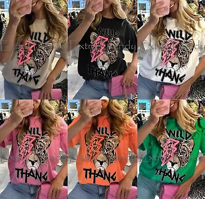 Buy Ladies Wild Tiger Graphic Print T-Shirt Women Oversized Short Sleeve Tee Top New • 6.95£