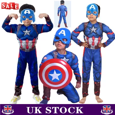 Buy Boys Marvel Captain America Costume Avengers Child Superhero Fancy Dress Outfit❤ • 14.91£