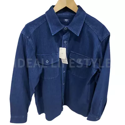 Buy UNIQLO Denim Jersey Long-Sleeve Overshirt S-4XL Blue Workwear Men 467438 NWT • 69.36£