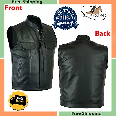 Buy Mens Motorbike Soa Real Leather Waistcoat Motorcycle Biker Cut Off Waistcoat • 31.34£