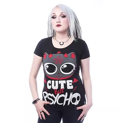 Buy Cupcake Cult Cute But Psycho Kitty T Black Ladies Goth Emo Punk Alternative • 16.99£